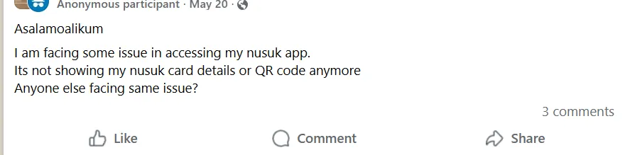 Nusuk card details or QR code suddenly disappear